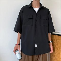 Summer Short Sleeved Shirt Men Pocket Casual Shirt Men Japanese Streetwear Loose Ice Silk Shirts Mens White Shirt Plus Size 4XL voguable