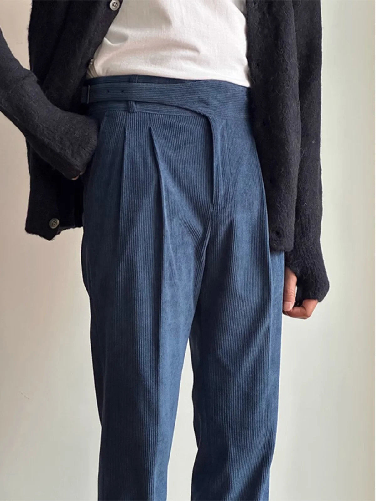 Voguable  High Waist Straight Leg Men's Retro Corduroy Casual Long Pants Warm Business Trousers Autumn Winter Fashion Youth Style voguable