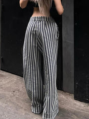 Voguable  Striped Low Waist Wide Leg Pants Women Old Money Style Streetwear Fashion Baggy Trousers Office Elegant Suit Pants 2024 voguable