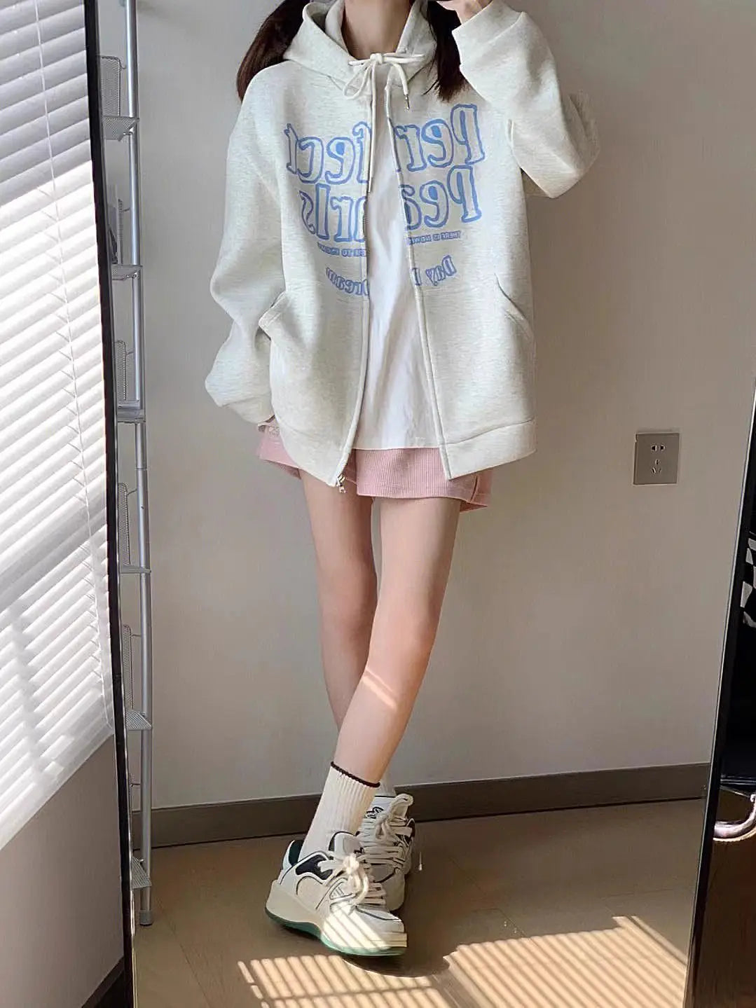 Voguable American Vintage Hip Hop Graphic Simple Gray Hoodies Jackets Autumn Winter Zip Up Sweatshirt Men Women Loose Oversized Harajuku voguable