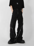 American trendy brand men black zipper design slit slightly flared pants vertical feeling straight casual pants retro trousers