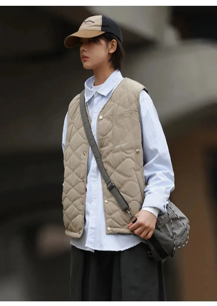 Cotton-layered Fashionable Vest Men with Autumn Winter Simple Casual Light Heated Inner Vest Cardigan Work Vest Top Aesthetic voguable