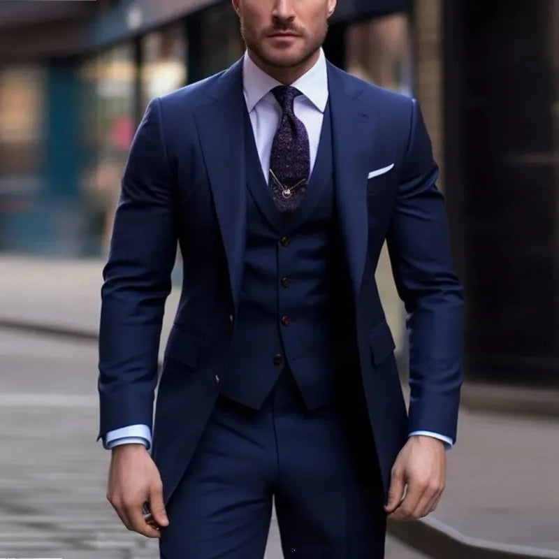 Voguable  New Solid Suits for Men Slim Fit Groom Wedding Suits Tuxedo Best Man Blazer Vest Pants 3 Pieces Fashion Marriage Costume voguable