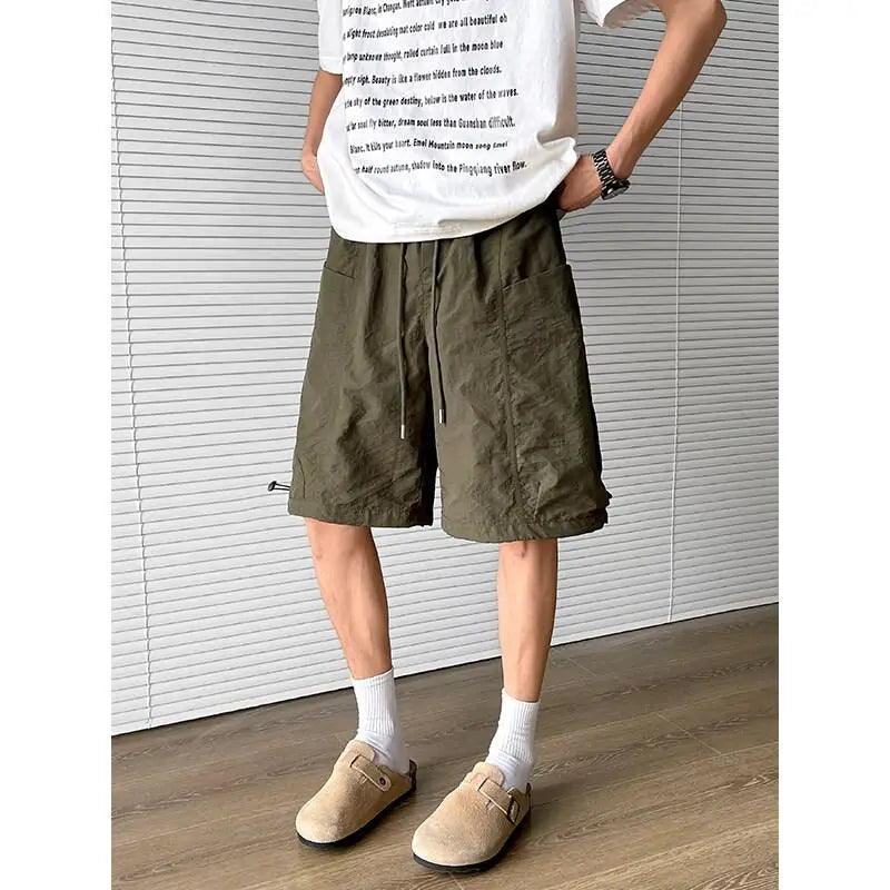 Voguable  Men's Quick-Dry Cargo Shorts Elastic Waist Drawstring Loose Fit Solid Color Big Pocket Casual Workwear Short Pants M-5XL voguable