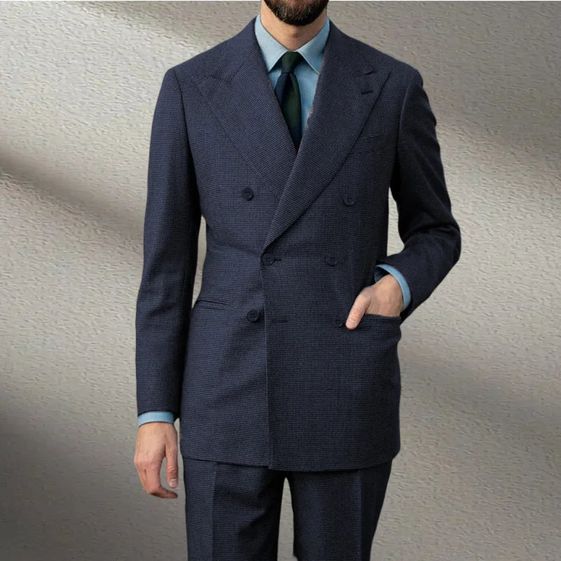 Voguable  Spring 2 Piece Woolen Blend Men's Suit  Set Tailored Double Breasted Lapel Jacket Blazer Elastic Pants Wedding Part Prom Dinner voguable