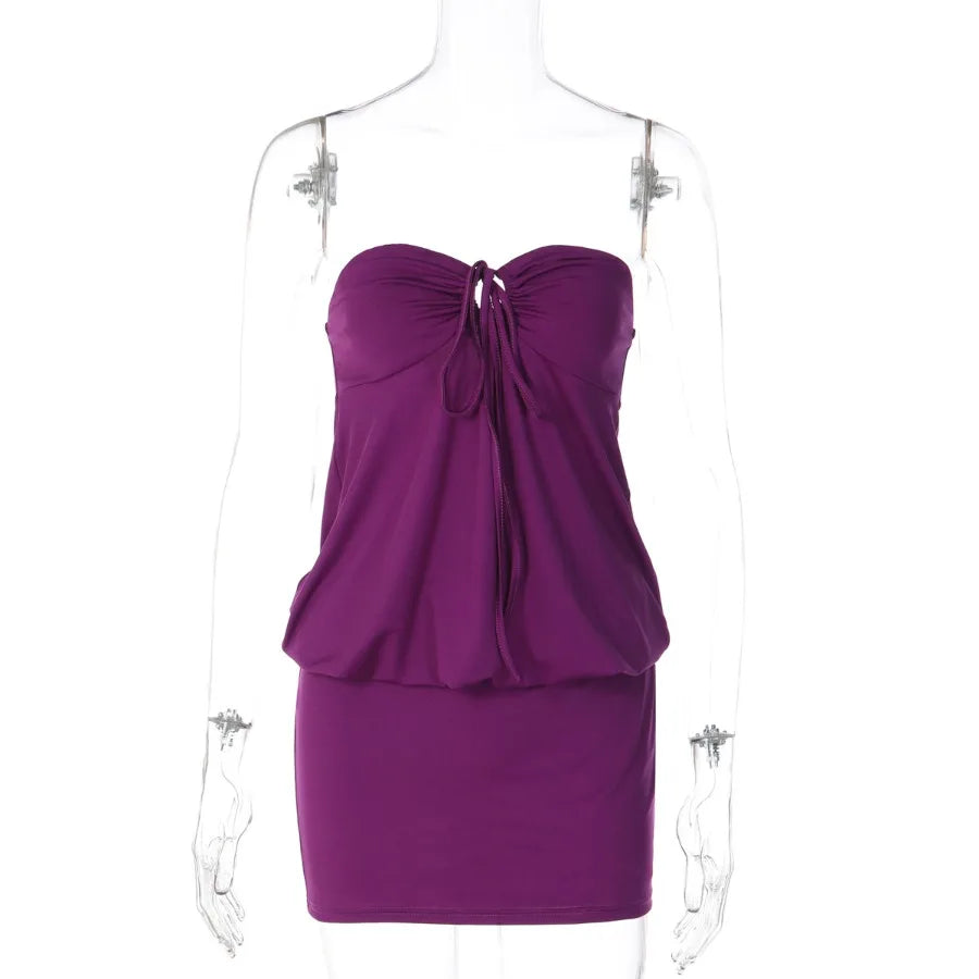 Voguable  European and American new sexy V-neck chest wrap stitching lace loose hollowed-out design hip dress voguable