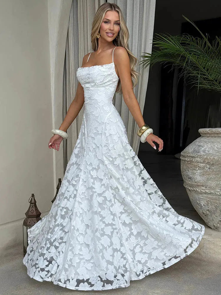 Spaghetti Strap Backless Sexy Maxi Dress Women Gown Fashion Off-shoulder Sleeveless Lace-up Evening Club Party Dress voguable