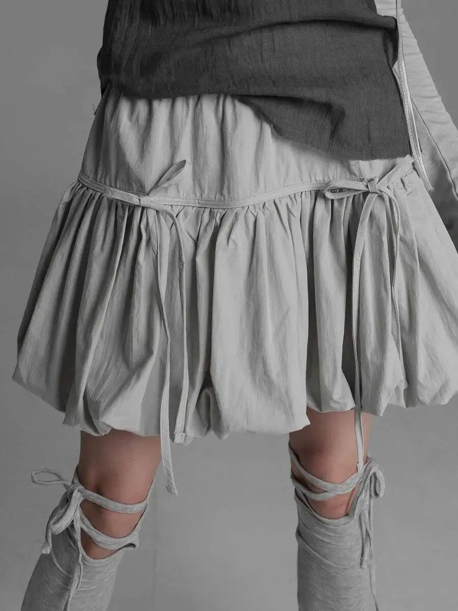 Women Y2k Bubble Mini Skirt Elastic Waist Ruffle Flare Puffy Skirt High Rise Cute Pleated Lace-up Bow Tie Lantern Short Skirt voguable