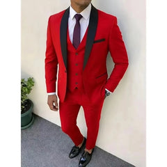 Voguable  Luxury 3pcs Men'S Slim Fit Groomsmen Suit  Dark green Jacket Vest Pant With Non-Stretch Fabric and Color Block Pattern voguable
