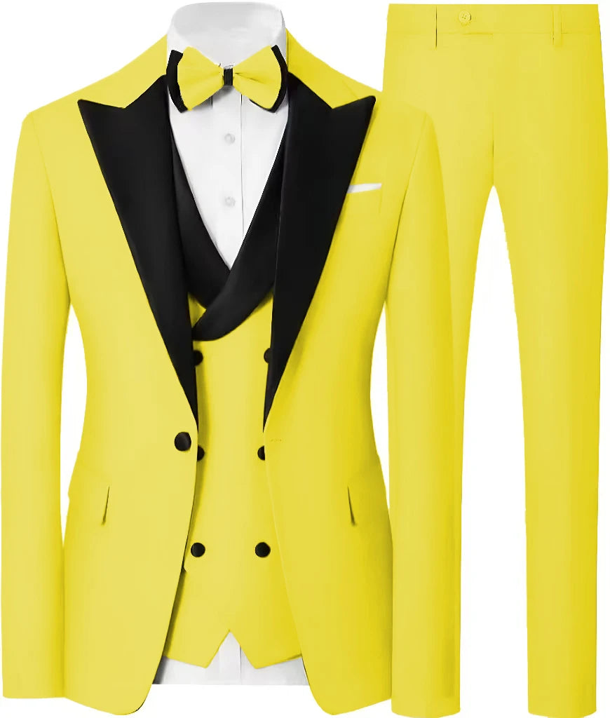 Voguable  Customized Formal Suits for Men, 3 Pieces Blazer Vest and Pants Set, One Button Wedding Dresses, Business Tuxedo Suits voguable