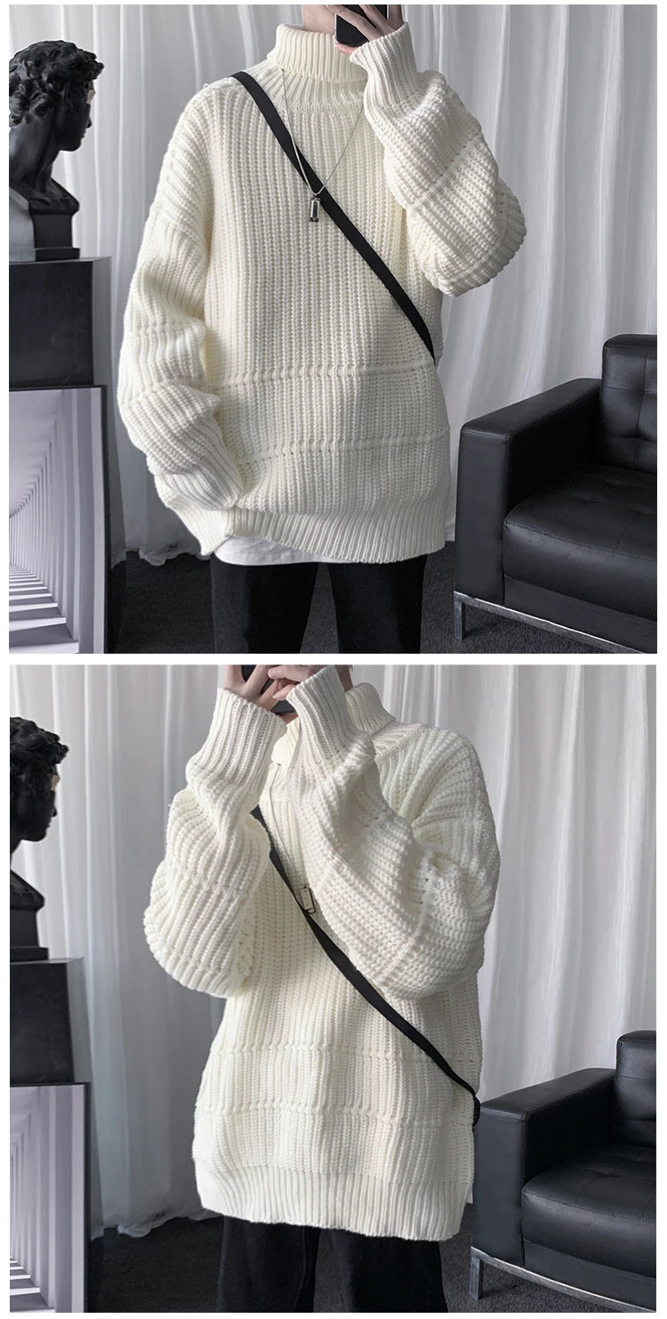 Autumn Winter Mens Casual Turtleneck Pullover Men's Long Sleeve Rollneck Sweater Korean Style Fashion Warm Knitted Sweater voguable