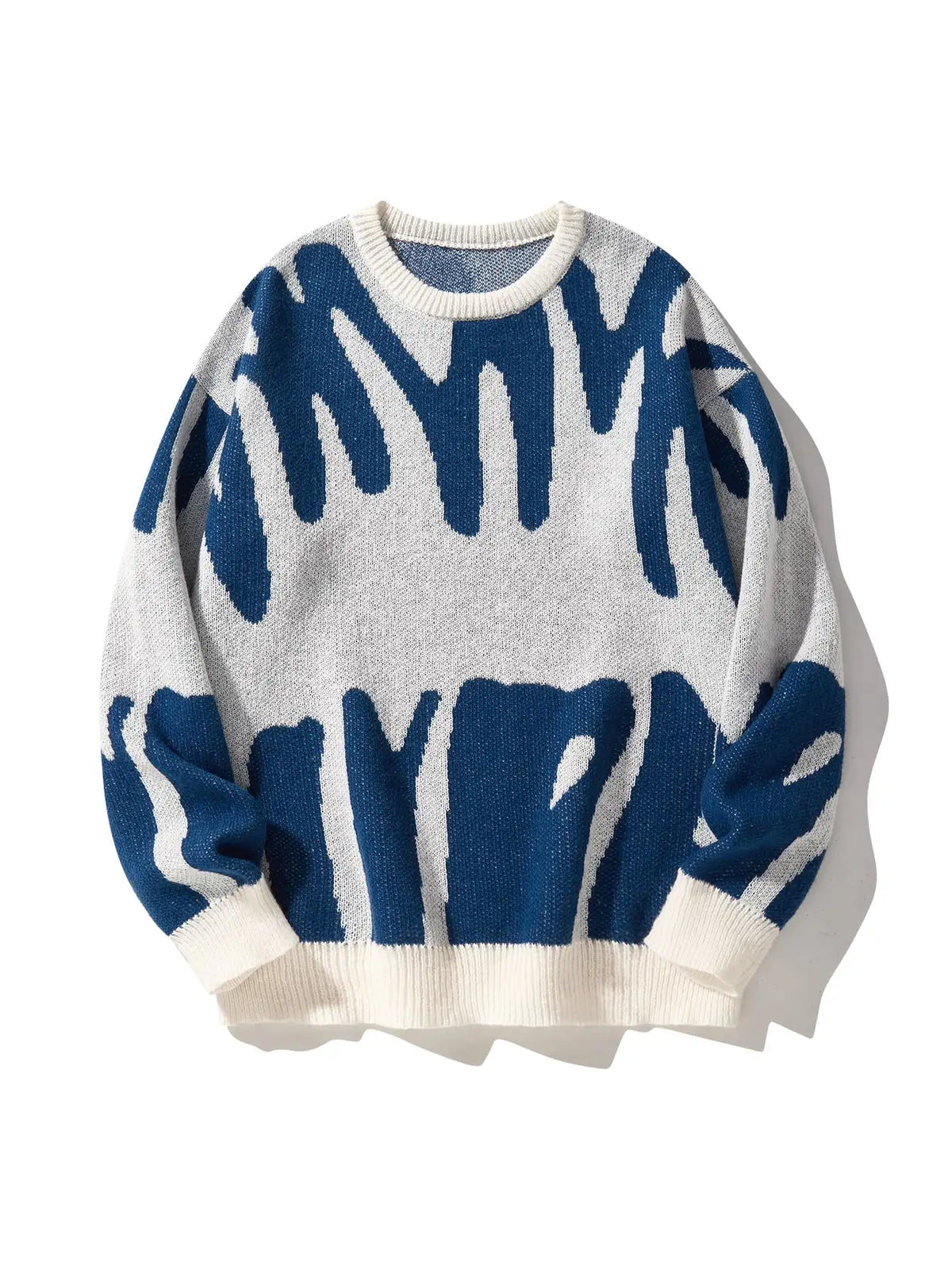 New Popular Autumn Winter Irregular Jacquard Pattern Pullover Sweater Casual Round Neck Contrast Color Knitted Men's Pullover voguable