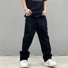 Y2K Black Baggy Jeans Men's New Streetwear American Retro Printed Letter Pants Straight Hip-hop Loose Denim Trousers voguable