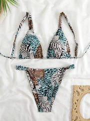 Voguable  Brazilian Thong Bikinis Strappy Swimsuit Women Sexy Printed Swimwear Female Bathers Swimming Bathing Swimming Swim Suit voguable