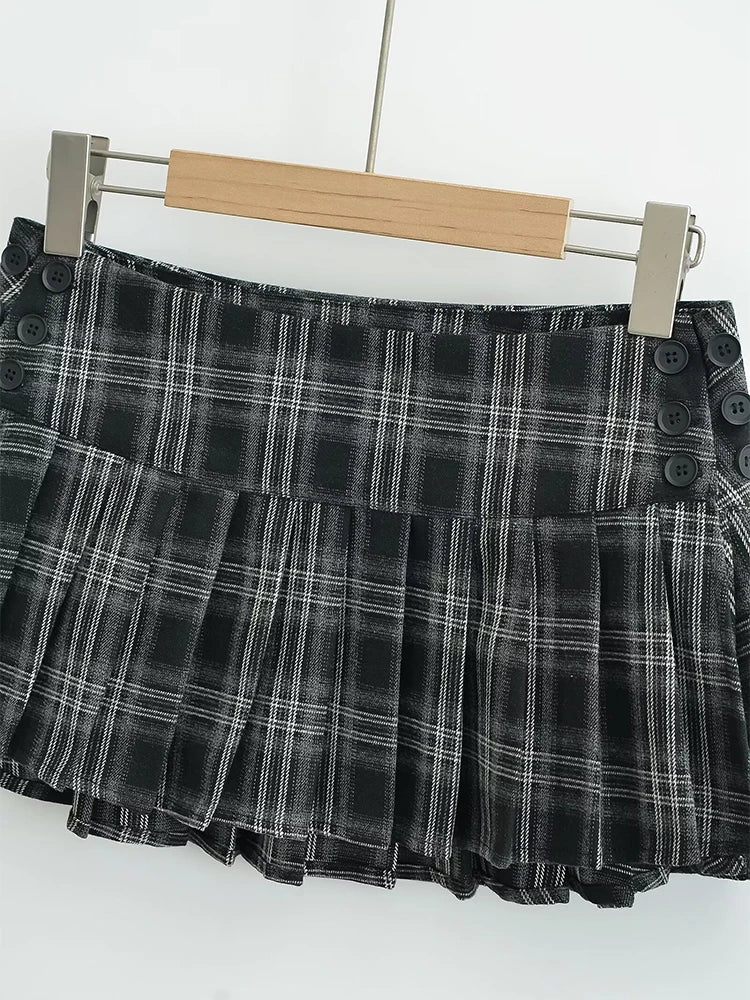 Chu Sau beauty 2024 Women New Fashion Preppy Style Plaid Printed Pleated Mini Skirt Hot Sweet Low Waist Sexy Super Short Skirts voguable