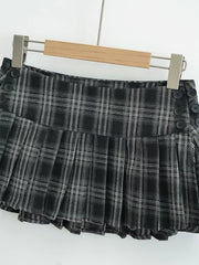 Chu Sau beauty 2024 Women New Fashion Preppy Style Plaid Printed Pleated Mini Skirt Hot Sweet Low Waist Sexy Super Short Skirts voguable