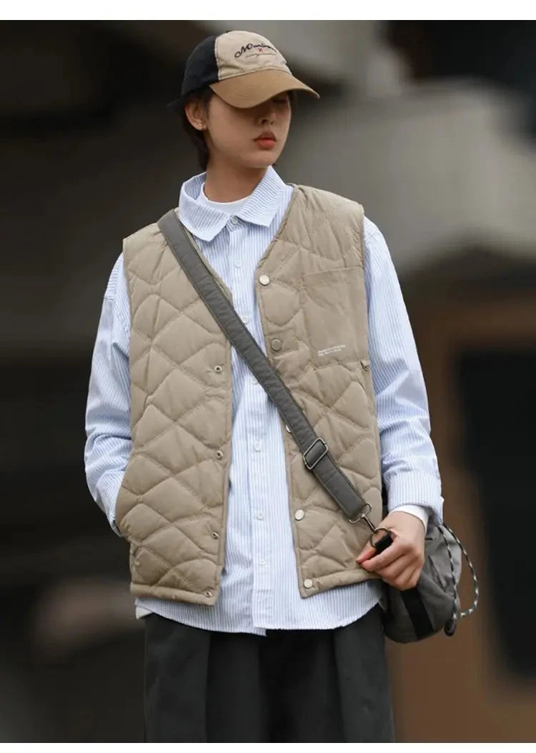 Cotton-layered Fashionable Vest Men with Autumn Winter Simple Casual Light Heated Inner Vest Cardigan Work Vest Top Aesthetic voguable