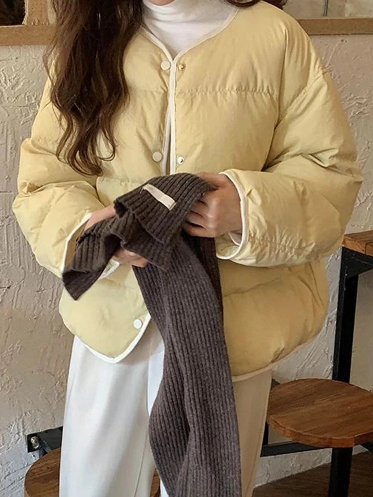 Sweet O Neck Cute Parkas Women Long Sleeve Preppy Style Warm Cotton Coat Japan Casual Female Solid Thick Warm Retro Jacket voguable
