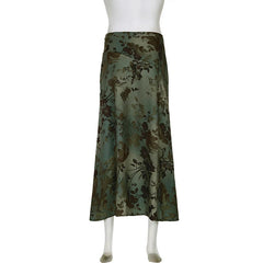 Vintage Print Loose Midi Skirt Women Retro y2k Low Rise Casual Skirts 2000s Aesthetic Ladies's Bottoms Harajuku Clothing voguable