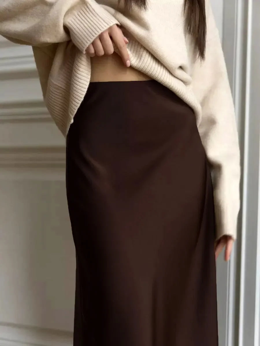 Casual Satin Women'S Skirt Spring Summer Fashion Loose High Waist Maxi Skirts Elegant Simple Slik Fishtail Skirt voguable
