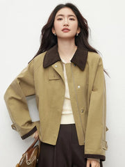 Vintage Casual Khaki Jacket Women Long Sleeve Patchwork High Quality Coat Korean All Match Women Fall Winter Embroidery Top voguable