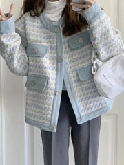 Fall Women Sweet Tweed Jacket Vintage Casual Long Sleeve Elegant Coat French Cute O Neck Women Fall Winter Retro Tops New voguable