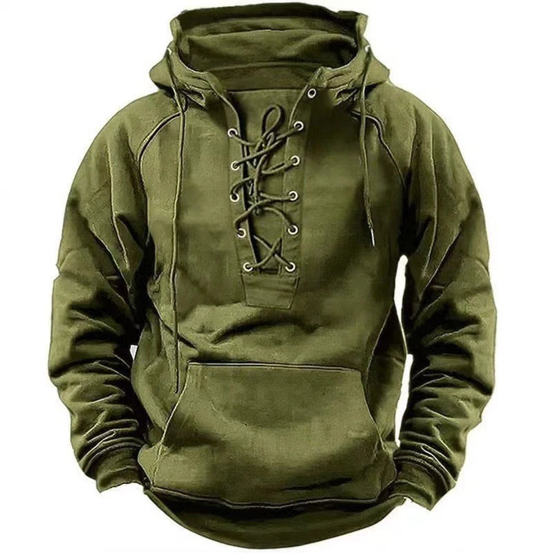 Autumn Fashion Mens Hooded Sweatshirts Lace-up Drawstring Long Sleeve Loose Hoodies Men Streetwear Vintage Solid Color Hoodies voguable