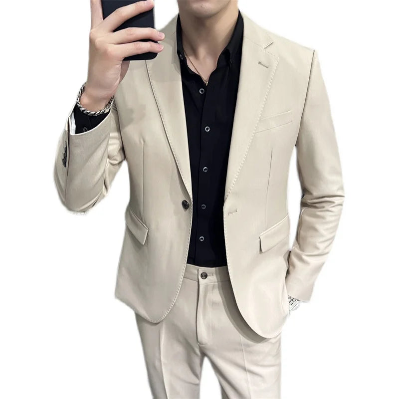 Voguable  Men formal suit two-piece suit (jacket+pants)solid color fashion business office dress wedding party high-quality suit two-piece voguable