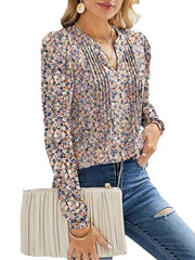 Voguable  Women's Long Sleeve Casual Blouses Dressy Tunic Top V Neck Button Office Wear Fall Winter voguable