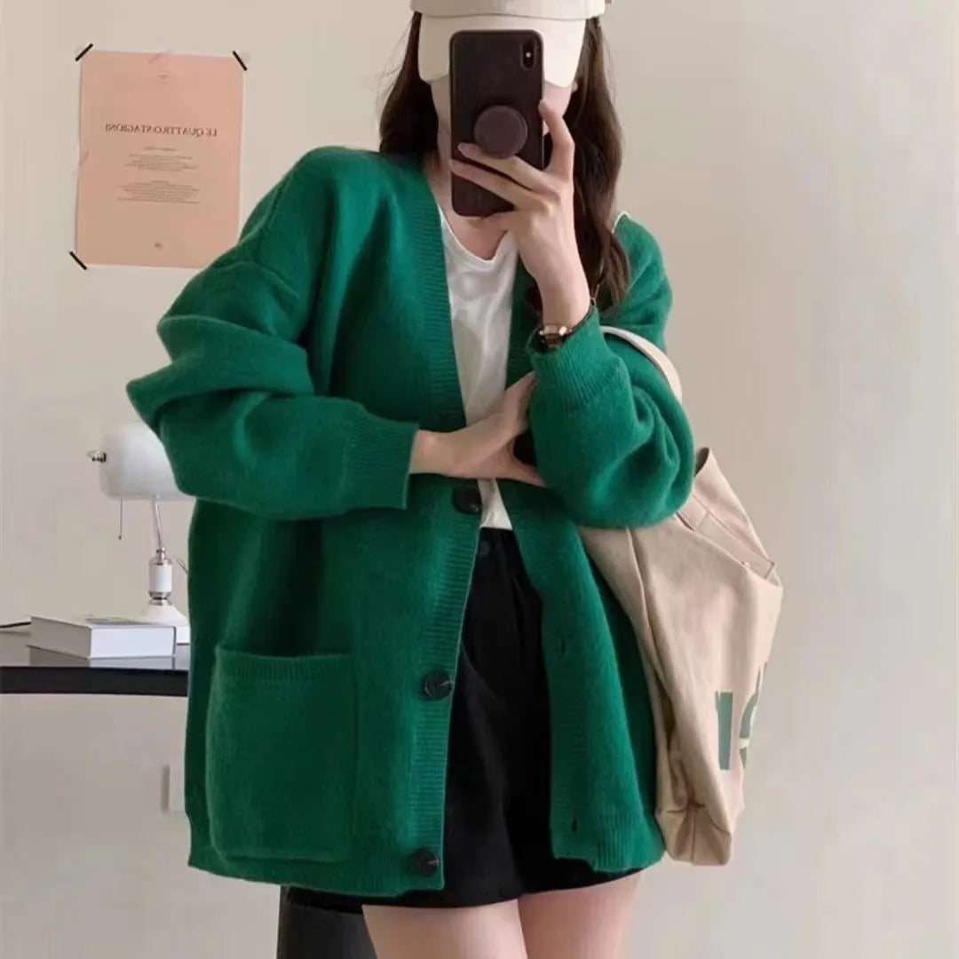 Slouchy Knit Cardigan Sweater for Women Long Sleeve V-neck Comfy Button Up Sweater Jacket Female Autumn Winter Casual Outfit voguable