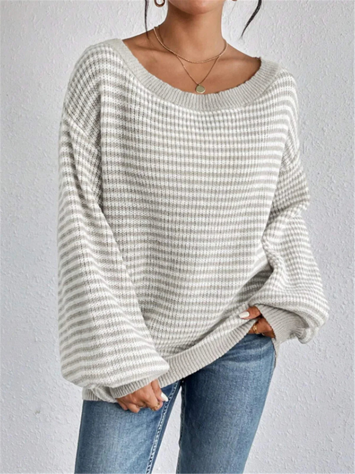 Long Sleeve Top Knitted Korean Fashion Fall Striped Pattern Sweaters Vintage Clothes Off Shoulder Tops Sexy Pullovers Knitwear Pbong