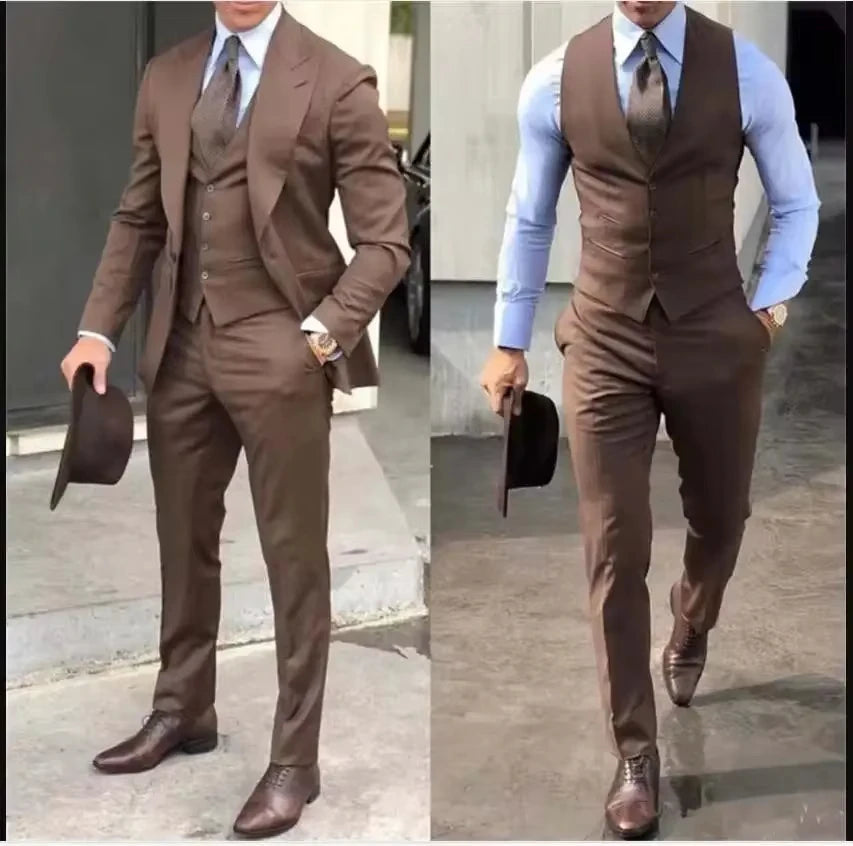 Voguable  3 Pieces Set Purple Suit Men Business Tuxedos Formal Jacket Vest Pants Single Breasted Groom Groomsman Prom Wedding Party voguable