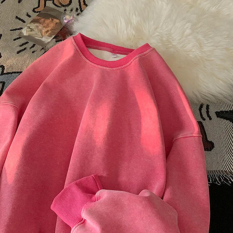 American Washed Old Pullovers Sweatshirts Men Loose Solid Color Autumn Large Size Warm O Neck Tops Hip Hop Y2k Sweatshirt voguable