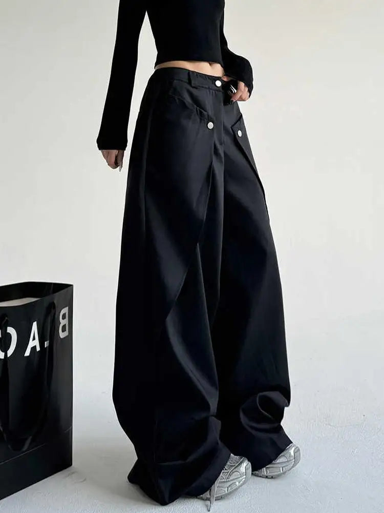 Voguable  Spring Autumn Thin Black Loose Casual Trousers Draped Design Men's Wide Leg Long Pants Youthful Style Classic  Color voguable