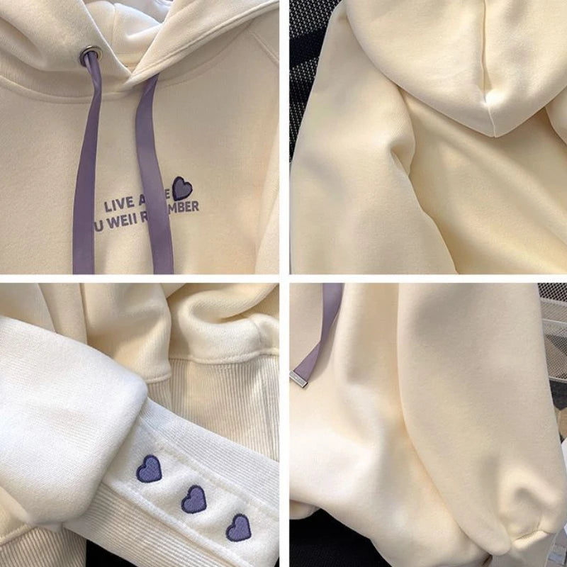 Kawaii Hoodies Women Harajuku Sweet Girlish Embroidery Aesthetic Baggy S-3XL Temper Designer Plus-Velvet Hooded Y2k Clothes Chic voguable