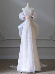 Voguable White Luxury Senior Evening Dresses Bow Strapless Beading Off The Shoulder Shiny Sequin Cockital Host Party Evening Prom Gown voguable