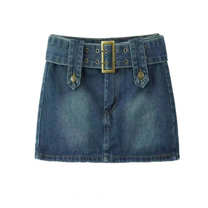 Denim Skirt For Women Summer American Vintage High Waist Spicy Girl Mini Short Skirt Blue Brown Black Wrapped Hip Pants Skirt