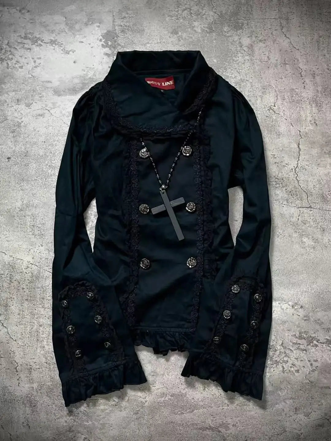 Voguable  Women's Y2K Gothic jacket with black stand up collar button details, slim fit jacket, punk retro 2000s Alt fashion jacket voguable