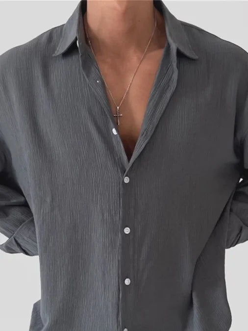 Voguable  American Retro Cotton Linen irt Men Texture Sensation Slim Long Sve Open Cardigan Thin Linen Breathable Workwear irt voguable