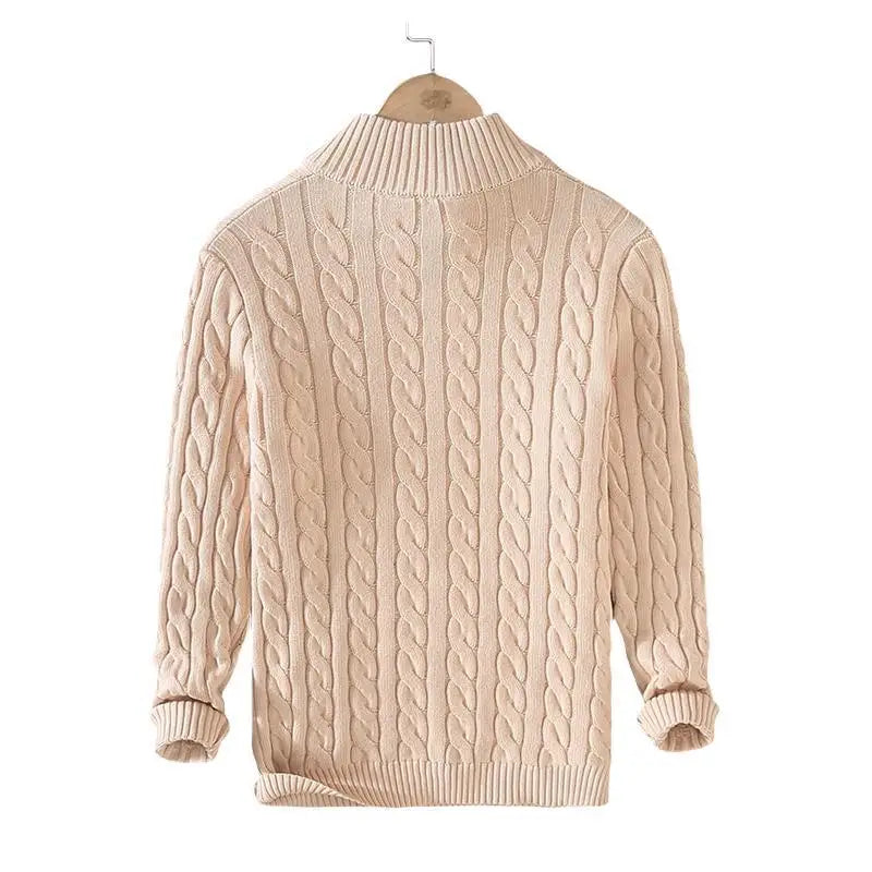 Voguable  Autumn Winter New Men pullover Sweater Men's Stand Collar Half Zip Cotton 100% Thickened Knit Solid Color High Street Clothes voguable