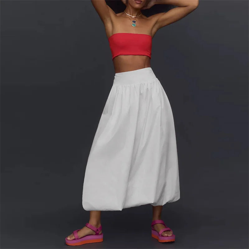 Skirts y2k Women Summer Elegant Solid Color High Waist Loose Fitting Long Bubble Skirt Office Ladies Skirts Streetwear voguable