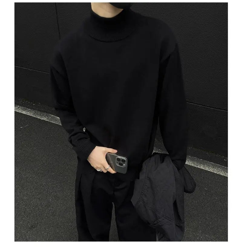Men's Light Luxury Knit Mock Neck Sweater Autumn Winter Fashion Korean Long Sleeve Streetwear Leisure All-match Knitwear voguable