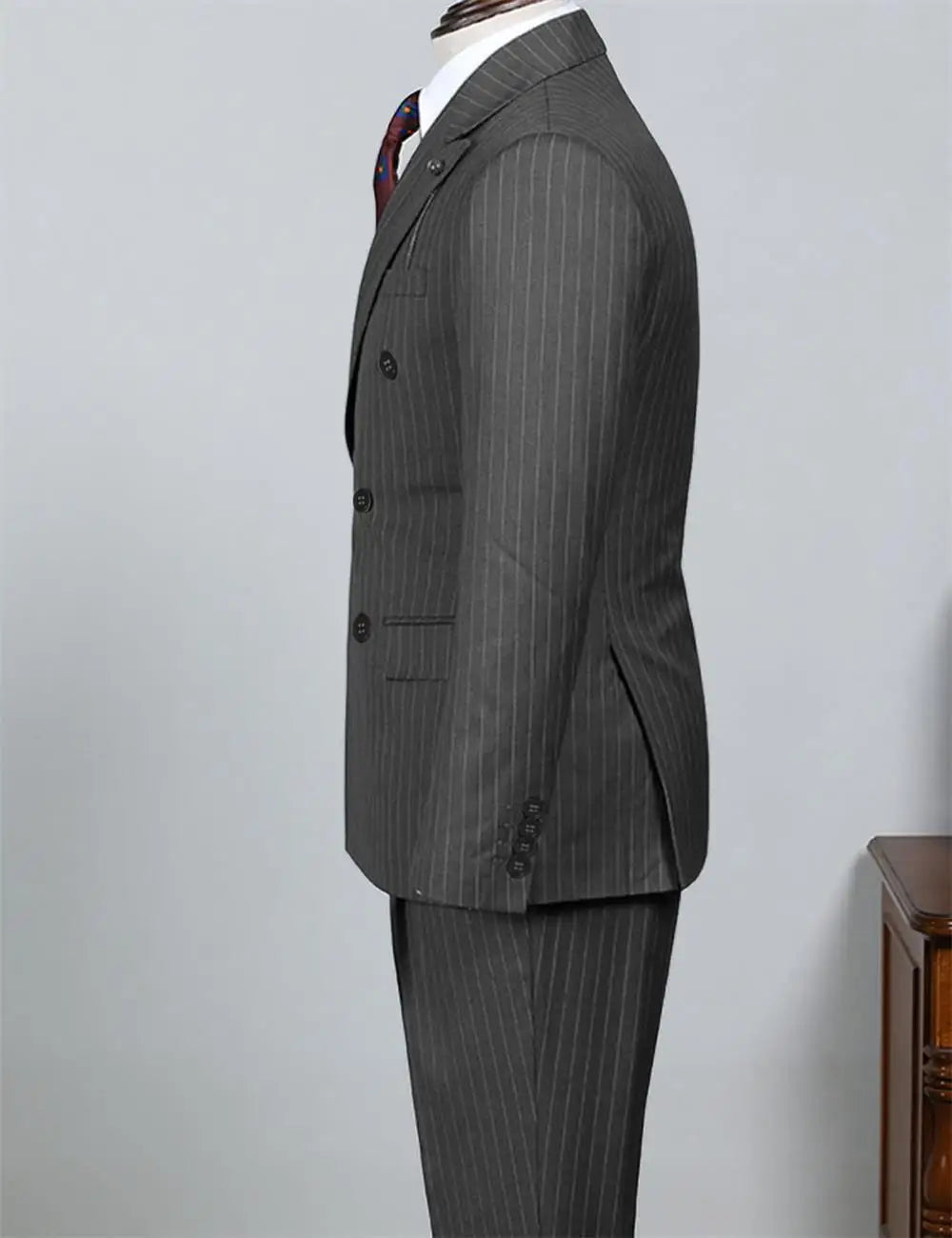 Voguable  Gray Striped Men's Suit 2 Piece Set Man double-breasted Slim Fit Business Formal suit Casual Suit Jacket Pant Groom's suit dress voguable