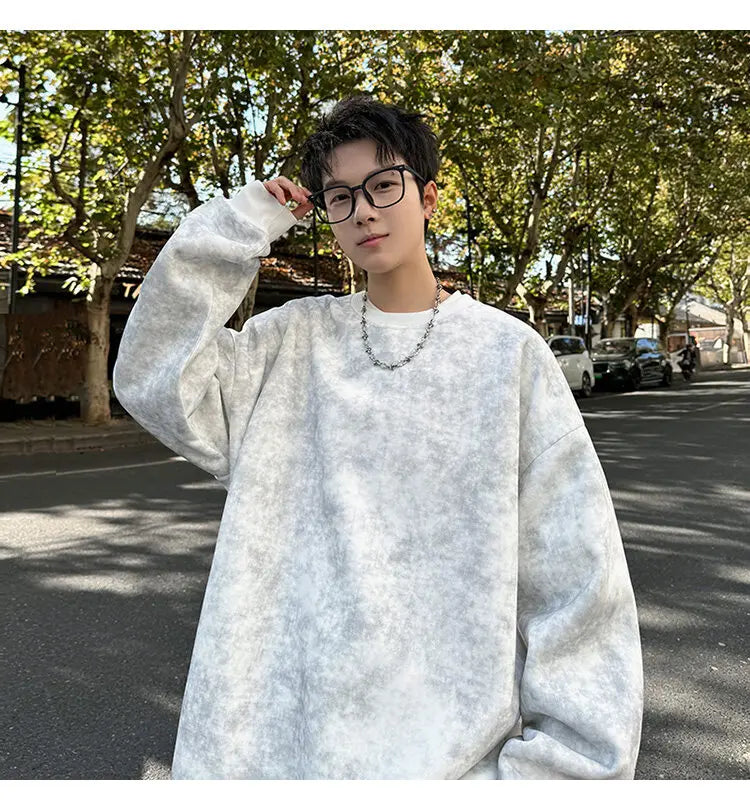 2025 Spring Casual Fashion Tie-dye Hoodies for Men Sweatshirt O Neck Black White Hip Hop Pullover Streetwear Korean Harajuku voguable