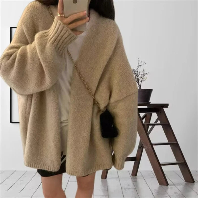 Oversized Open Front Knit Cardigan for Women Comfy Sweater Coat Female Open-front Duster Cardi Casual Chic Autumn Winter Outfit voguable