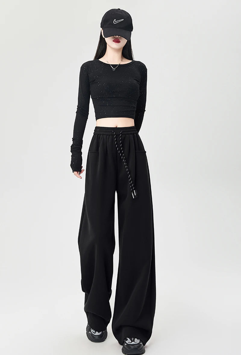 Streetwear Y2K Sweatpants Women Vintage High Waist Loose Straight Trousers American Harajuku Bf Fall Hip Hop Pockets Pants voguable