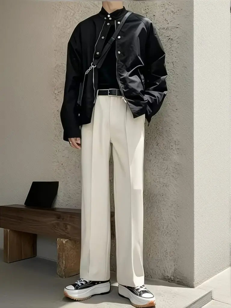 Voguable  Harajuku Wide leg Casual Pants Men Korean Fashion Drape Suit Pants Streetwear Cool Black Straight Long Trousers Work Wear New voguable