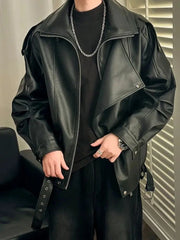 American Spring Autumn Retro PU Jacket Stand Collar Cargo Motorcycle Leather Coat Men Women Trend Casual PU Leather Jacket Urban voguable