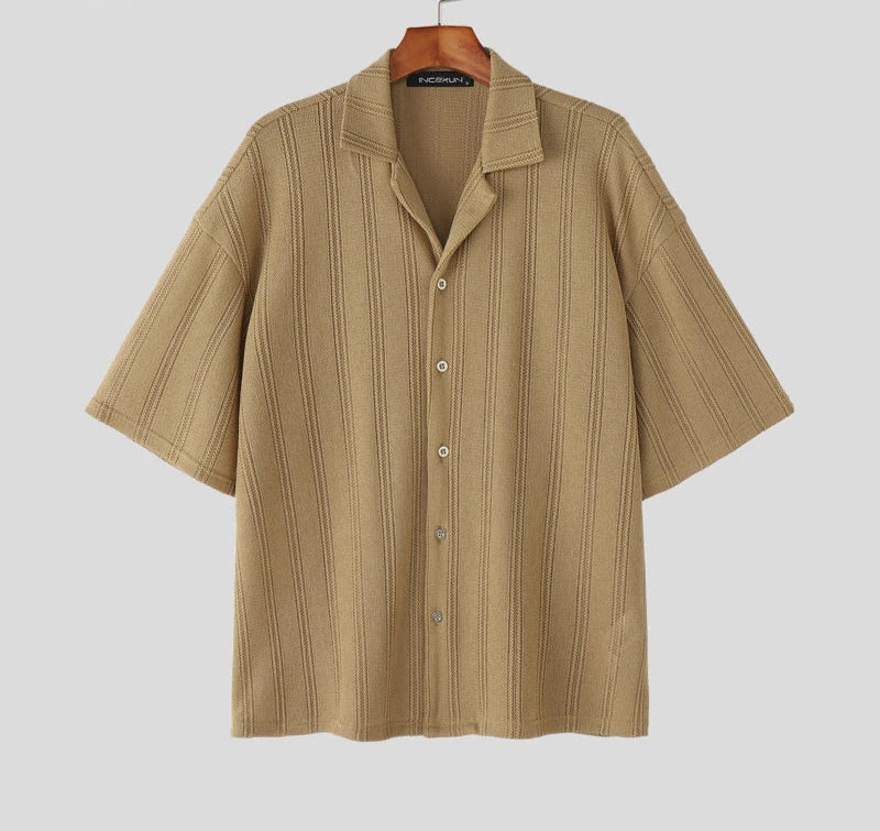 Summer Men Shirt Striped Lapel Short Sleeve Men Clothing Streetwear 2025 Korean Style Loose Fashion Casual Male Shirts INCERUN voguable