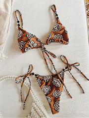 Voguable  Sexy Sportswear for Women Fashion Vintage Sleeveless Swim Print Backless New Spring Summer Two Piece Suits Bikinis Set voguable